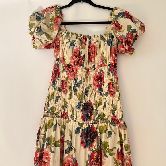 Abercrombie & Fitch Smocked Drop-Waist Puff Sleeve Floral Maxi Dress Size MP - Picture 10 of 12